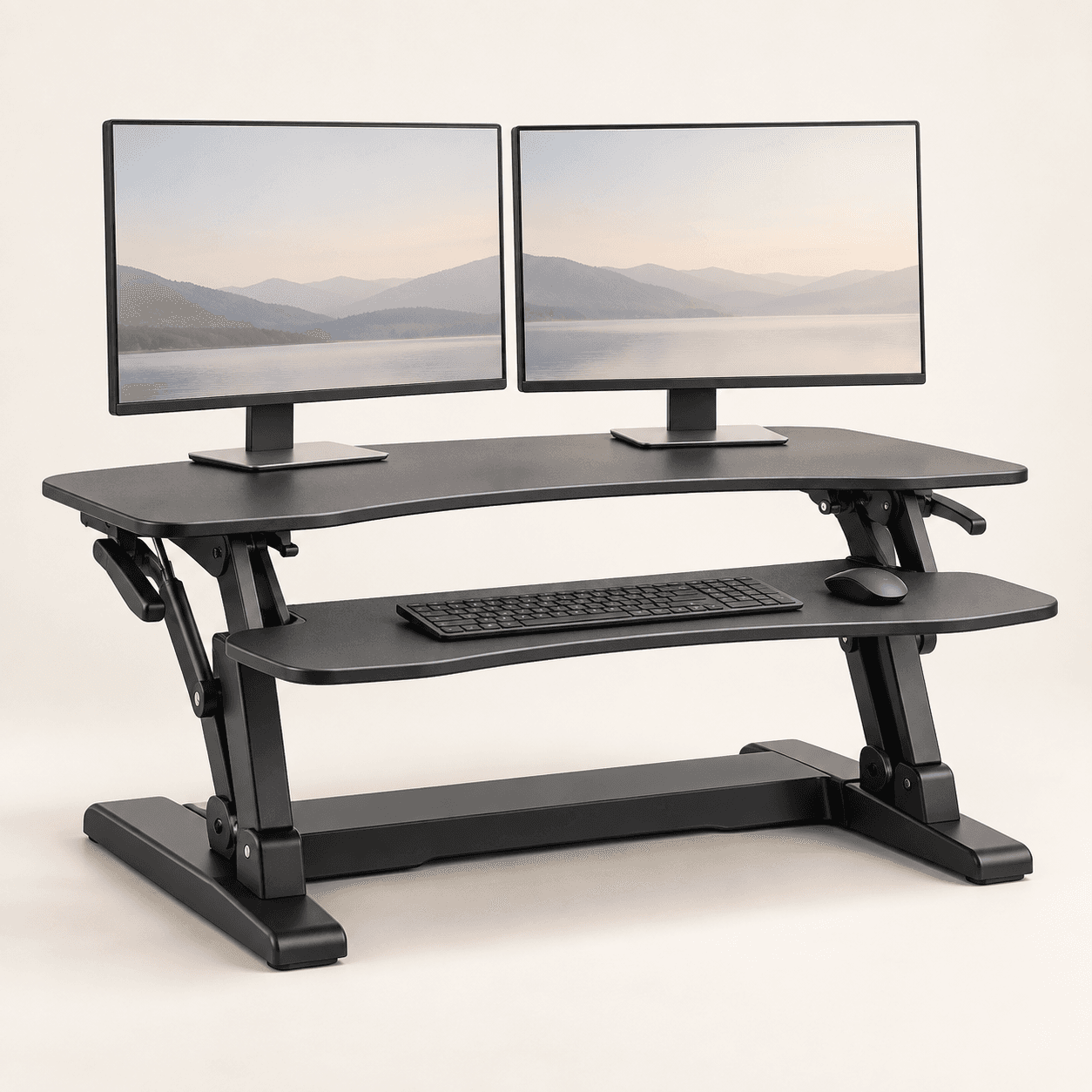 Generic wide two-tier standing desk converter shown as a category illustration