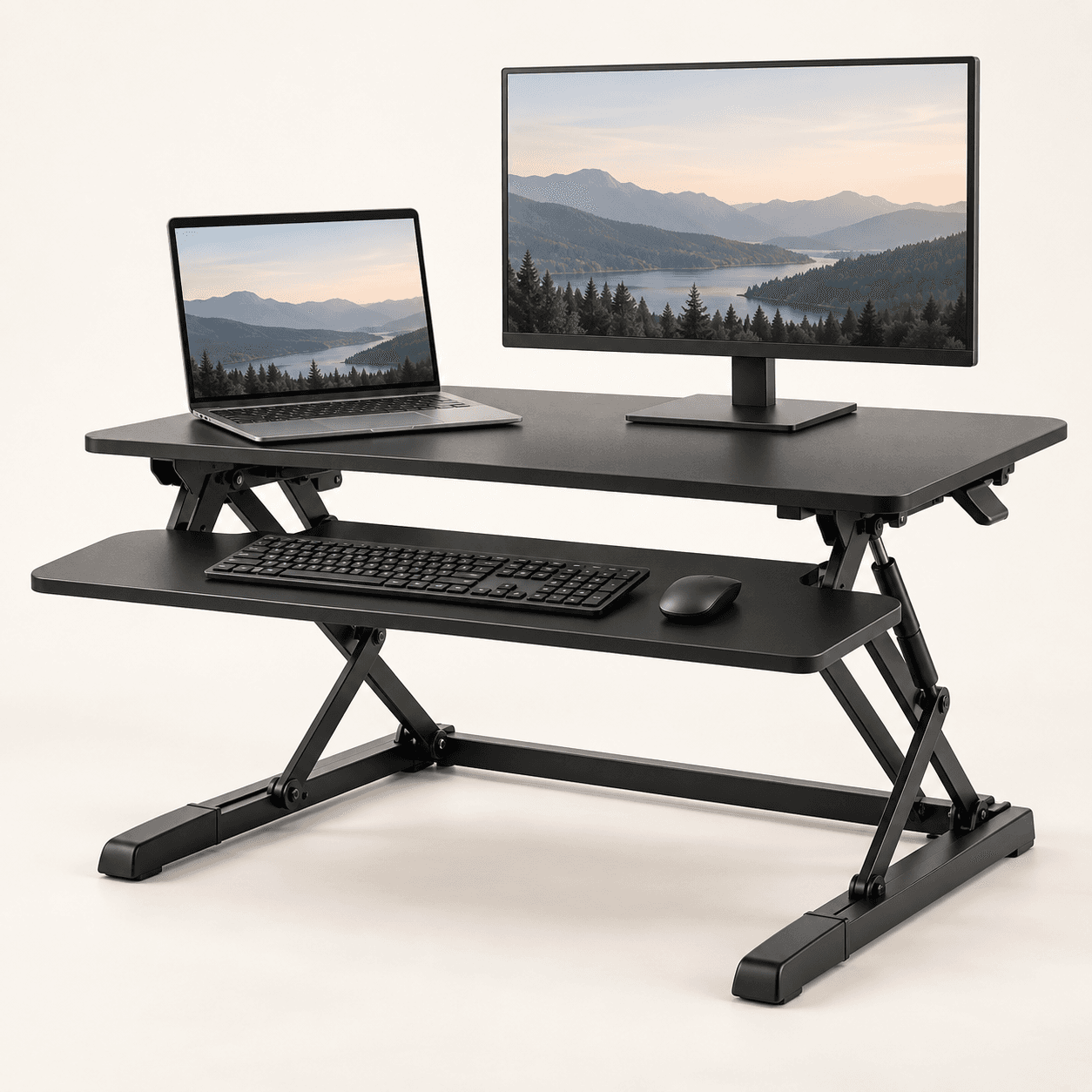 Generic compact two-tier standing desk converter shown as a category illustration
